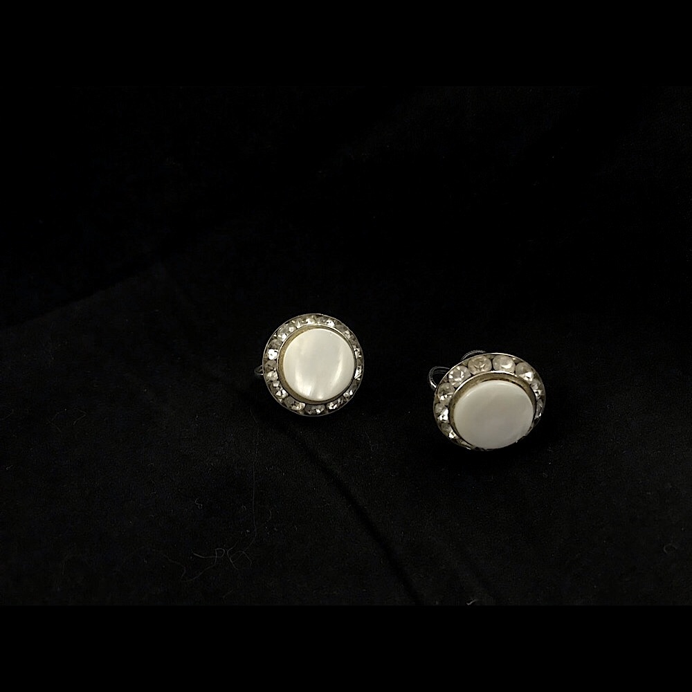 Vintage Coro Mother of Pearl & Rhinestone Earrings